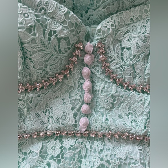 Self Portrait Green Cord Lace Diamante Midi Dress - Picture 3 of 3